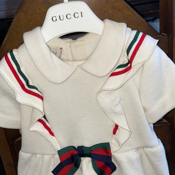 Authentic Gucci Dress Bow Tie Gucci Print 18-24Months Vintage, original dust bag - Picture 3 of 11